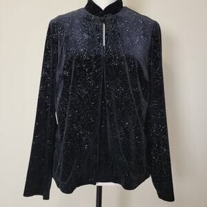 R&K Evening 12 Sparkly Velvet Faux 2 Pc Jacket Tank Long Sleeve Black Silver